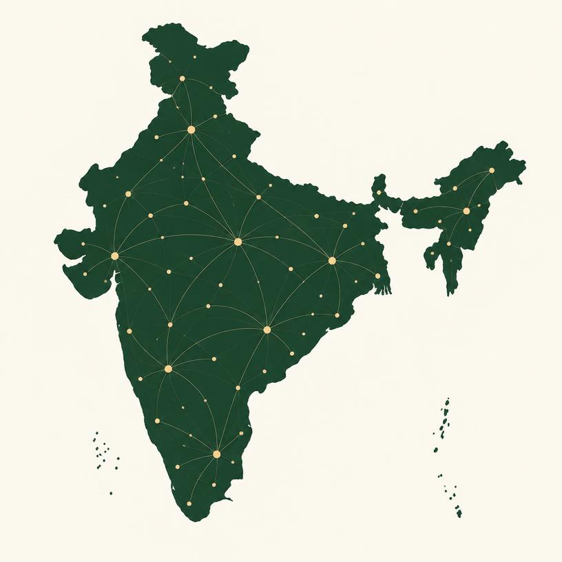 Illustrated map of JBE Group’s presence across India