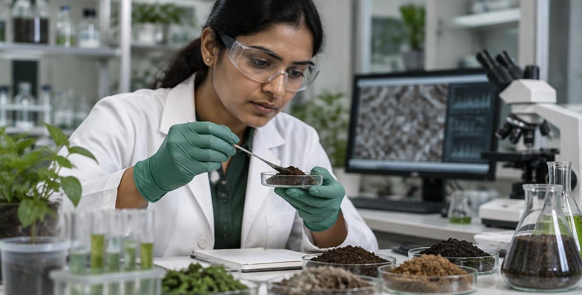 Researcher analysing agricultural soil samples